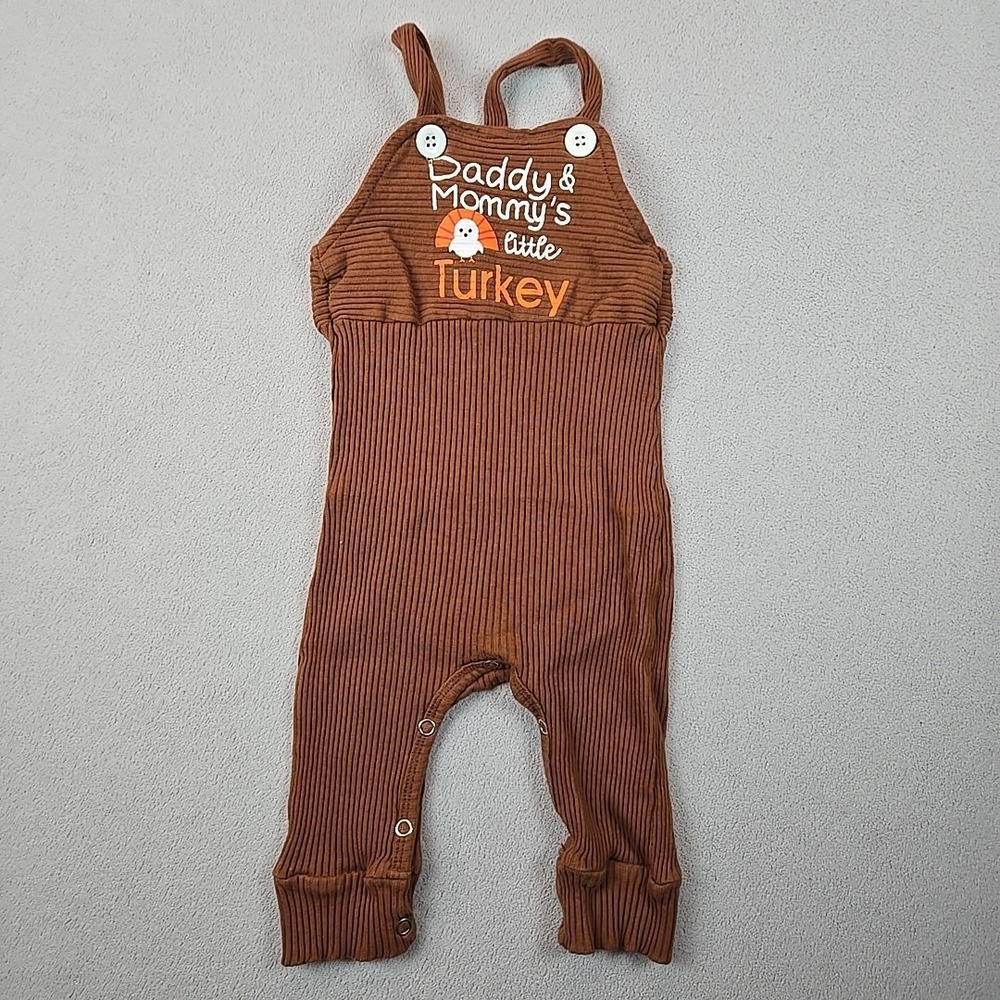Baby Romper 6-9M Daddy & Mommy's Little Turkey Brown Ribbed Thanksgiving